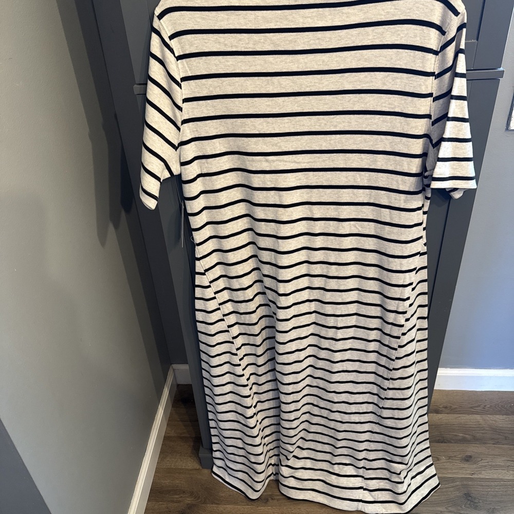 New NWT Time and Tru Women's 100% Cotton Black Soot Striped Seamed Midi Dress XL - Picture 7 of 7